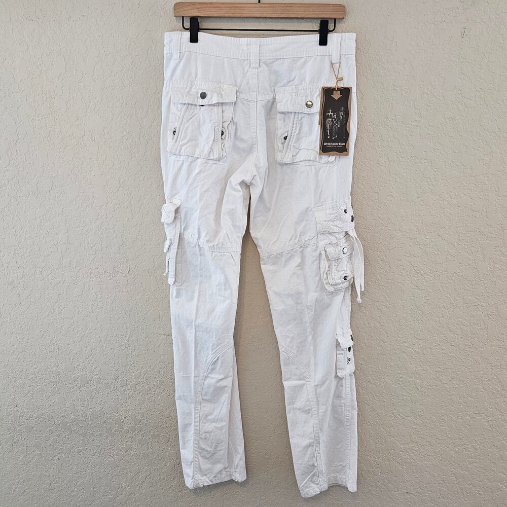 White Cargo Pants Multi Pockets Straight Leg Relax Fit Women Size 31 Punk Casual - Picture 2 of 14